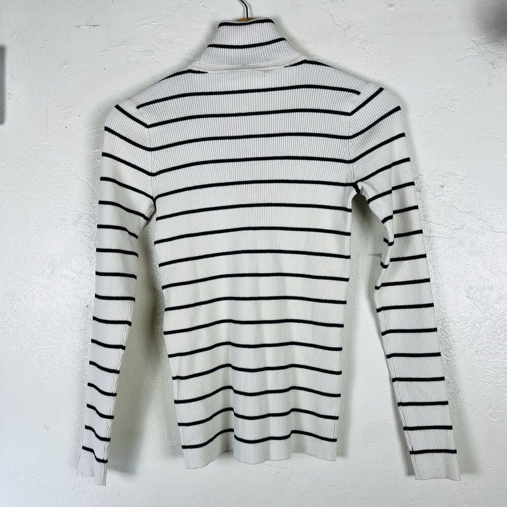 Lauren Ralph Lauren Women’s M Ivory Black Striped Ribbed Turtleneck Sweater - Picture 11 of 12